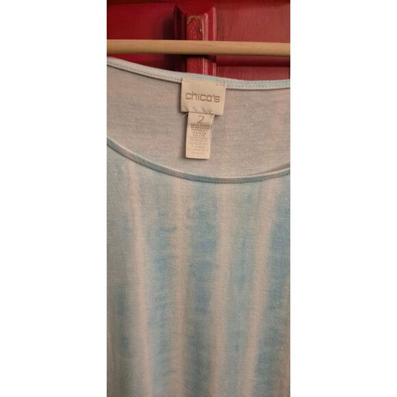 Chico's Size 2 US 12 14 Blue Tie Dye High Low Thin Soft Light Summer Shirt Top - Picture 3 of 4